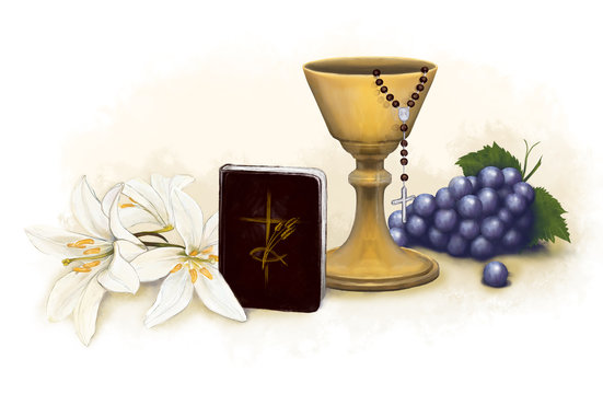 Komunia, r&oacute;żaniec, książeczka, chłopiec