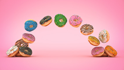 Delicious colorful donut set. 3d rendering