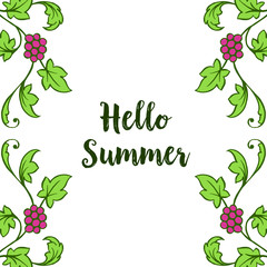 Vector illustration decorative hello summer with artwork purple flower frame