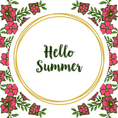 Vector illustration green leafy flower frame with lettering hello summer