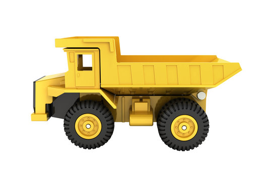 Yellow toy dump truck isolated on white background 3d render without shadow