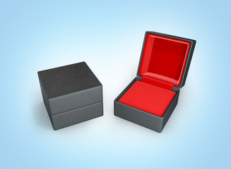 Gift box with red material inside on blue gradient background 3d illustration