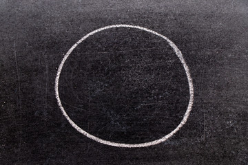 White chalk hand drawing in circle or round shape on black board background