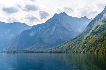 Plakat Koenigssee lake with Alp mountains, Konigsee, Berchtesgaden National Park, Bavaria, Germany