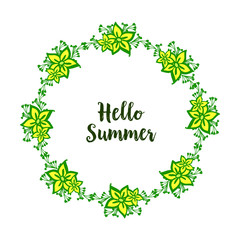 Vector illustration crowd yellow flower frame with writing hello summer