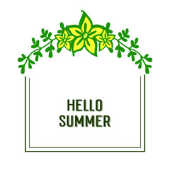 Vector illustration letter hello summer for various texture leaf wreath frame