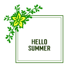 Vector illustration letter hello summer for various texture leaf wreath frame