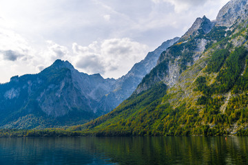 Obraz na płótnie Canvas Koenigssee lake with Alp mountains, Konigsee, Berchtesgaden National Park, Bavaria, Germany