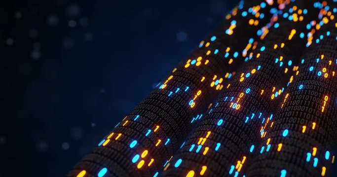 Big data cloud computing internet of things IOT AI network technology. Seamless loop 4K VJ background. Data center digital code futuristic information technology. 3D rendering