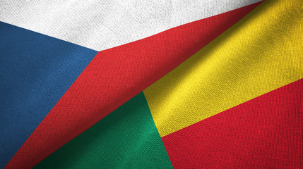 Czech Republic and Benin two flags textile cloth, fabric texture