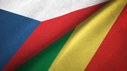 Czech Republic and Congo two flags textile cloth, fabric texture