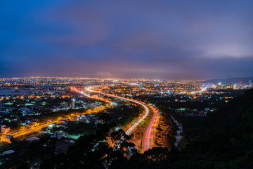 Night aerial view of the Yilan cityscape