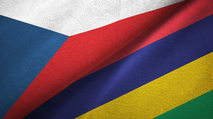 Czech Republic and Mauritius two flags textile cloth, fabric texture