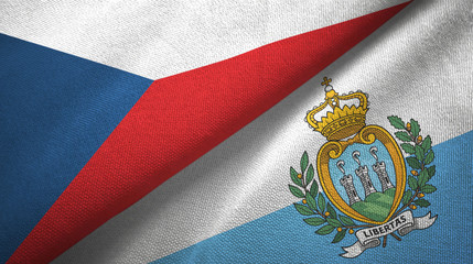 Czech Republic and San Marino two flags textile cloth, fabric texture