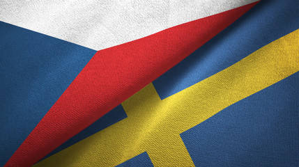 Czech Republic and Sweden two flags textile cloth, fabric texture