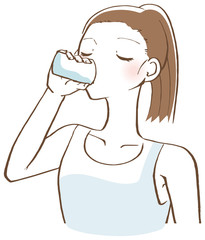 コップで水を飲む女性　イラスト