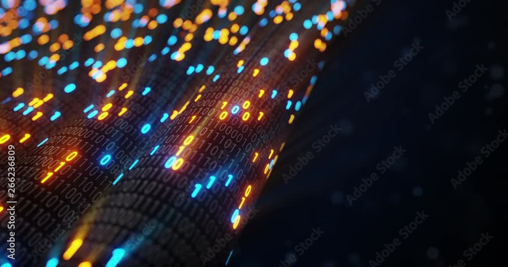 Poster Big data cloud computing internet of things IOT AI network technology. Seamless loop 4K VJ background. Data center digital code futuristic information technology. 3D rendering