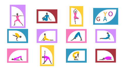 yoga icons set isolated on white background