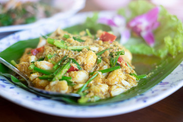 Fried crab with curry powder , food of Thailand 