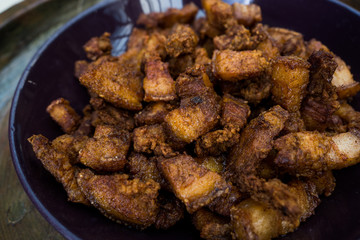 Crispy pork belly or deep fried pork, Breakfast or lunch appetizer food