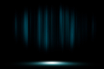 Blue curtain on stage smoke studio background.