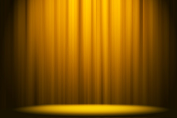 Yellow curtain on stage studio entertainment background.