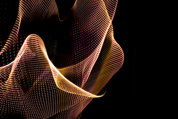 3D illustration. Abstract three-dimensional patterns formed by lines. Photography made with light painting on black background.