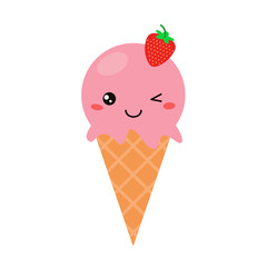 Ice cream cone doodle in bright cartoon style on a white background