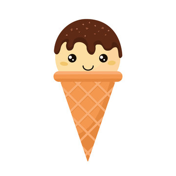 Ice cream cone doodle in bright cartoon style on a white background