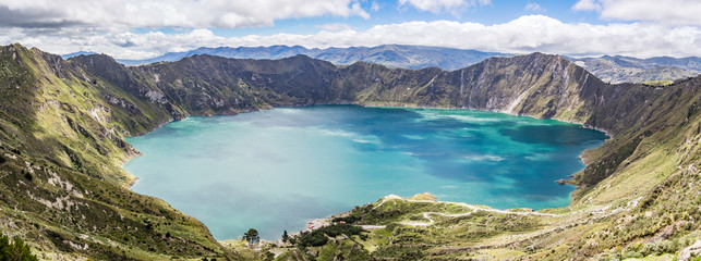 Beautiful panoramic scenery at Quilotoa lake in Quilotoa, Ecuador