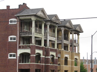 Row of deteriorating buildings