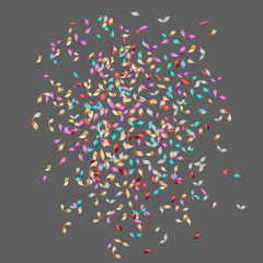 Fototapeta premium Confetti Decoration. Birthday Event Decoration. Carnival or Festival Holiday Celebrate. Colorful Vector Ribbon. Abstract Bright Object for Fun Surprise, Celebration, Christmas.