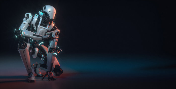 robot  are in the studio room. 3d rendering and illustration.