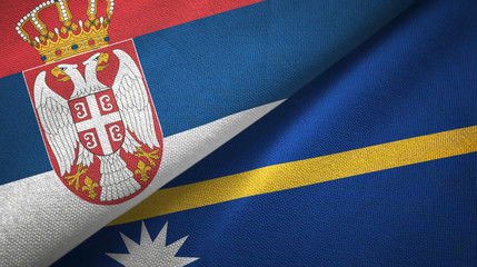 Serbia and Nauru two flags textile cloth, fabric texture