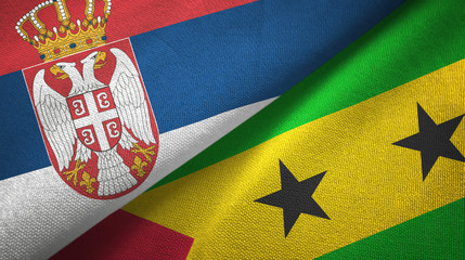Serbia and Sao Tome and Principe two flags textile cloth, fabric texture