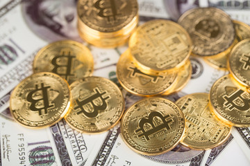 Encrypted currency bitcoin still life close-up,