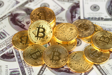 Encrypted currency bitcoin still life close-up,