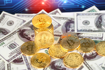 Encrypted currency bitcoin still life close-up