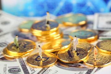Encrypted currency bitcoin still life close-up