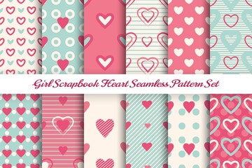 Scrapbook girl seamless pattern set