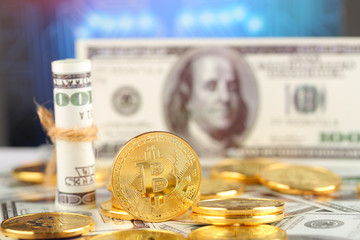 Encrypted currency bitcoin still life close-up