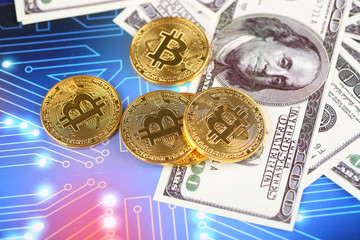 Encrypted currency bitcoin still life close-up