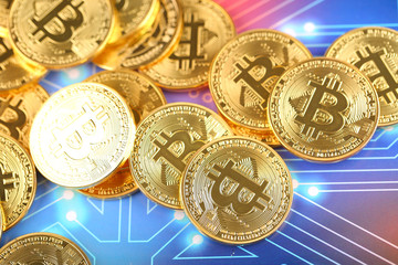 Encrypted currency bitcoin still life close-up