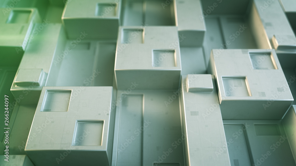 Poster sci-fi panel with cubic clusters 3d render