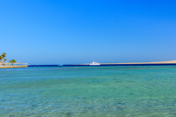 White yacht in Red sea not far from the Hurghada city, Egypt