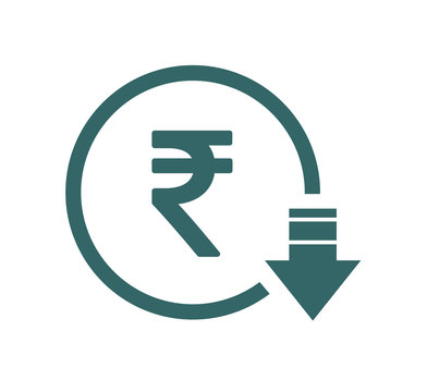 Cost reduction- decrease icon. Vector symbol image isolated on background