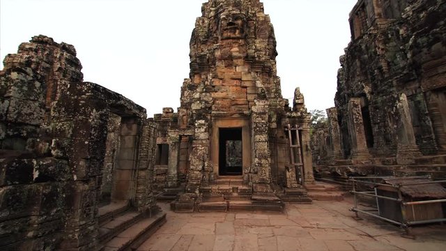Panoramic view of amazingly decorated Bayon temple built in the late 12th by khmer civilization. Angkor Wat complex, Cambodia