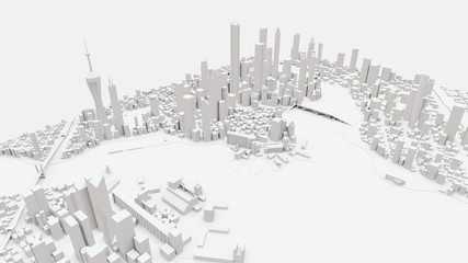 Three-dimensional landscape of the modern city. The huge layout of the metropolis. 3D rendering.