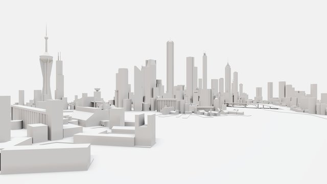 Three-dimensional landscape of the modern city. The huge layout of the metropolis. 3D rendering.