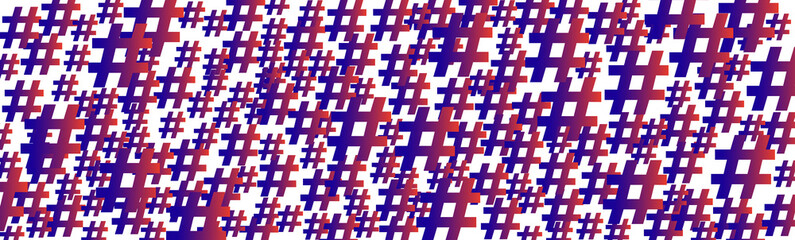 Colorful gradient hashtag random pattern background. Illustration.